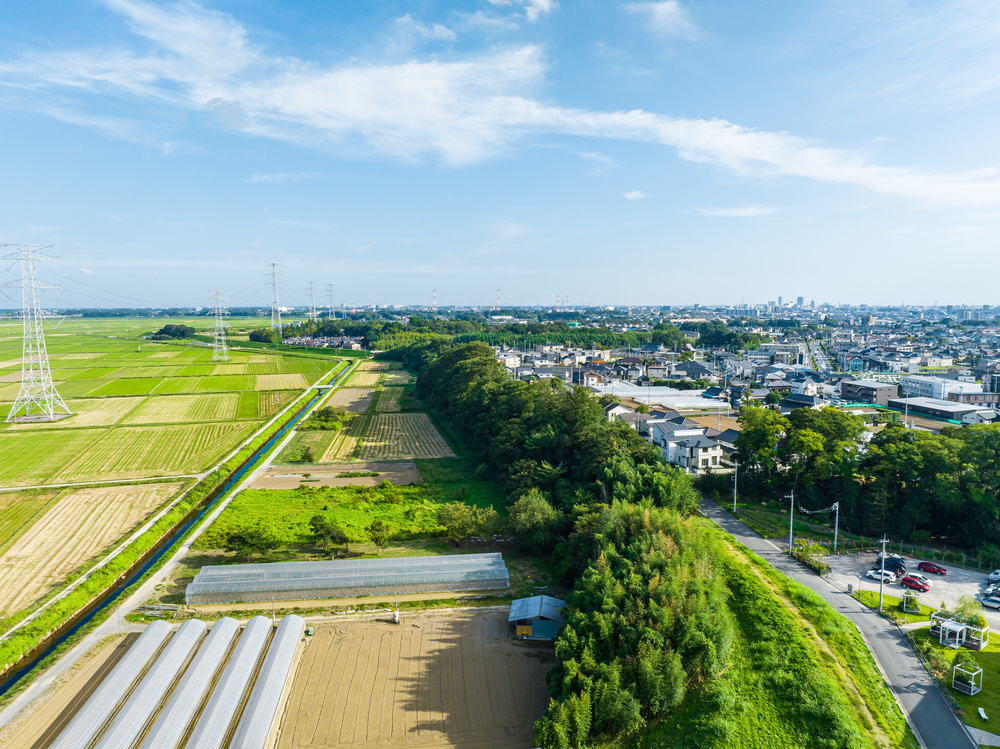 農業用地と住宅地の空撮